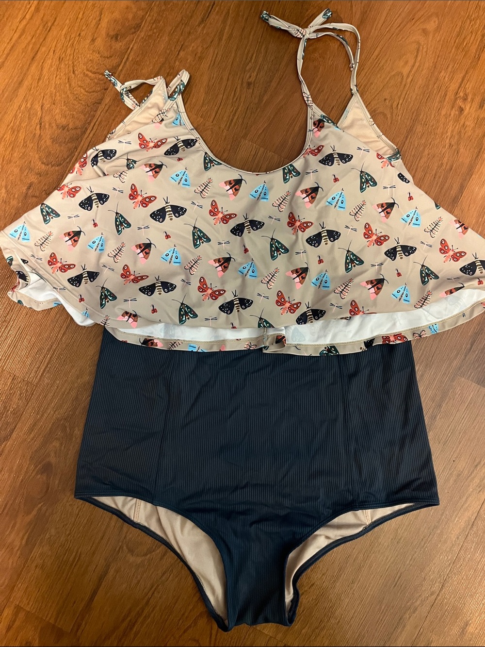 Kortni Jeane Two-Piece Butterfly and Navy swim set